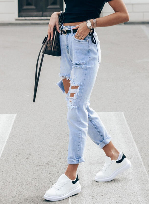 Damer Ripped Boyfriend Jeans i avslappnad vintage-stil med hög midja Mirla-Eva Jonsson