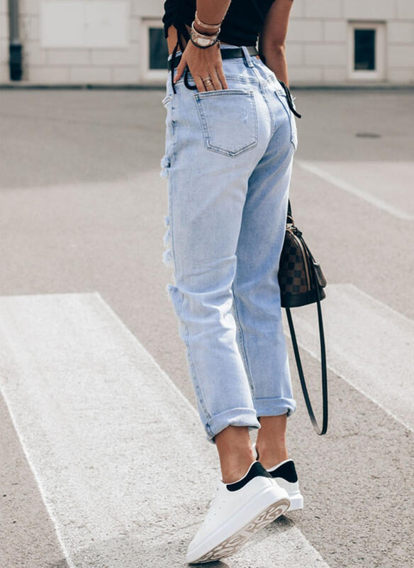 Damer Ripped Boyfriend Jeans i avslappnad vintage-stil med hög midja Mirla-Eva Jonsson