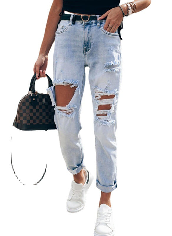 Damer Ripped Boyfriend Jeans i avslappnad vintage-stil med hög midja Mirla-Eva Jonsson