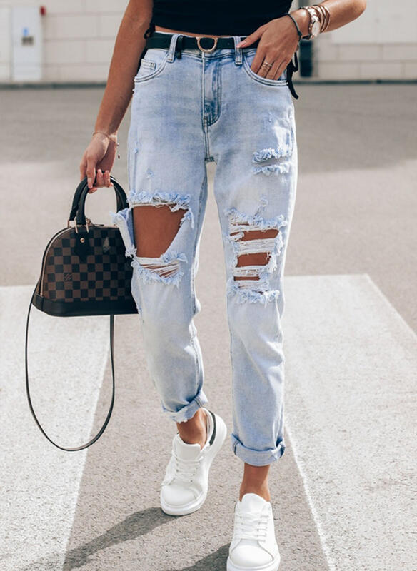 Damer Ripped Boyfriend Jeans i avslappnad vintage-stil med hög midja Mirla-Eva Jonsson