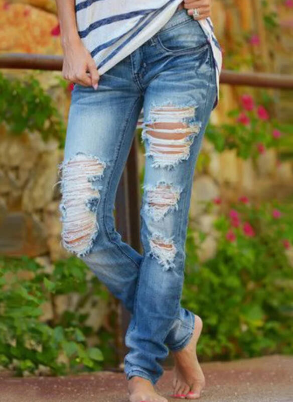 Damer Ripped Jeans i avslappnad urban stil med fransade fållar Eva Jonsson-Eva Jonsson