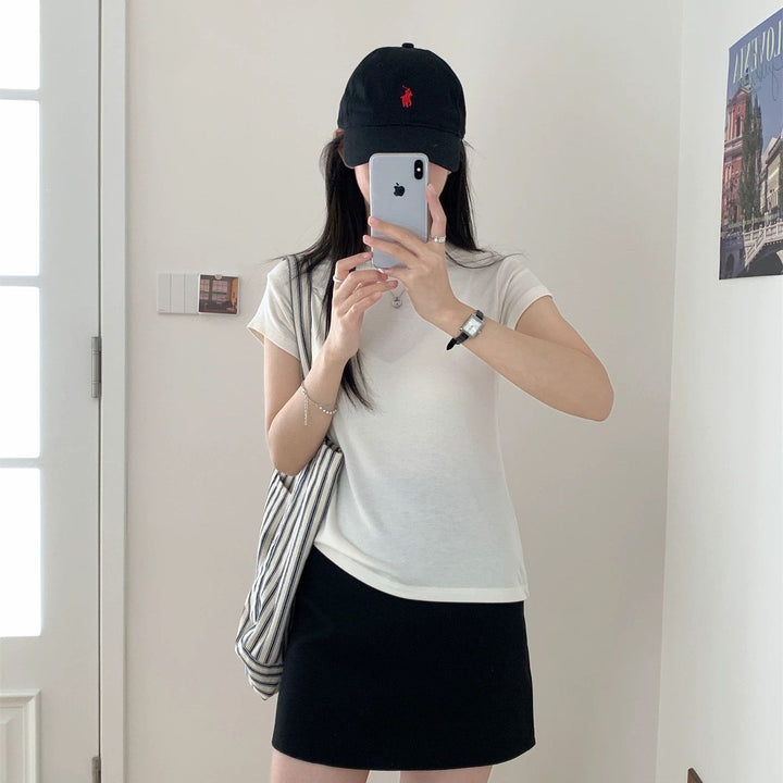 Damer Rundhals Kortärmad T-shirt Slim Fit Grå-Eva Jonsson