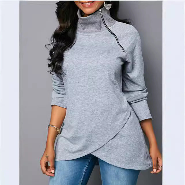 Damer Rundhals T-Shirt med Hög Krage och Dragkedja Mirla-Eva Jonsson