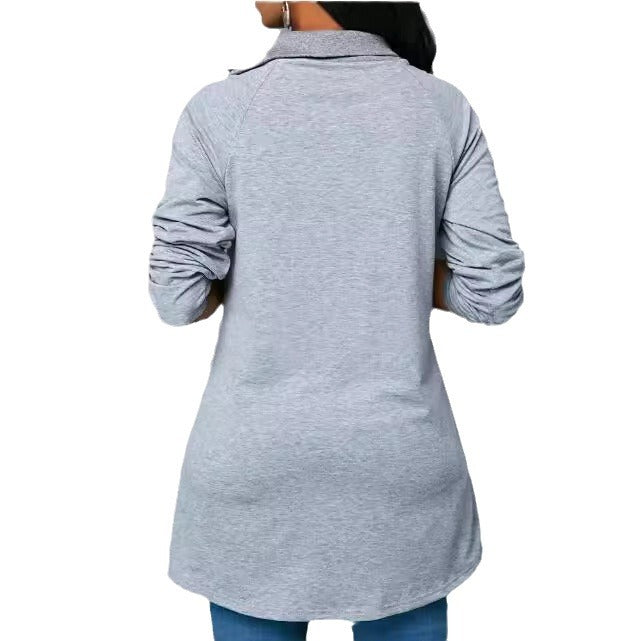 Damer Rundhals T-Shirt med Hög Krage och Dragkedja Mirla-Eva Jonsson