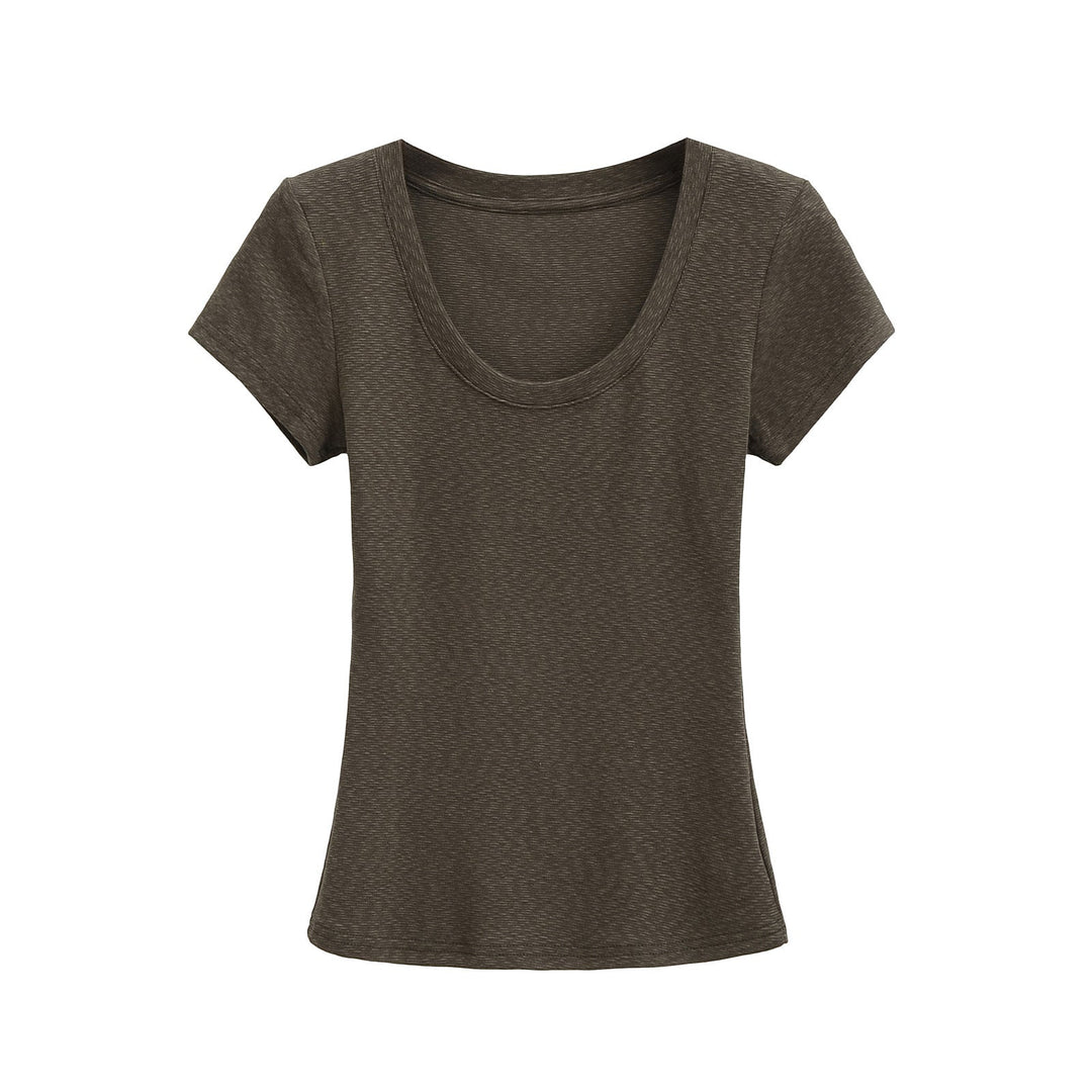 Damer Rundhals T-shirt i Andningsbart Material med Strukturerad Yta Mirla-Eva Jonsson