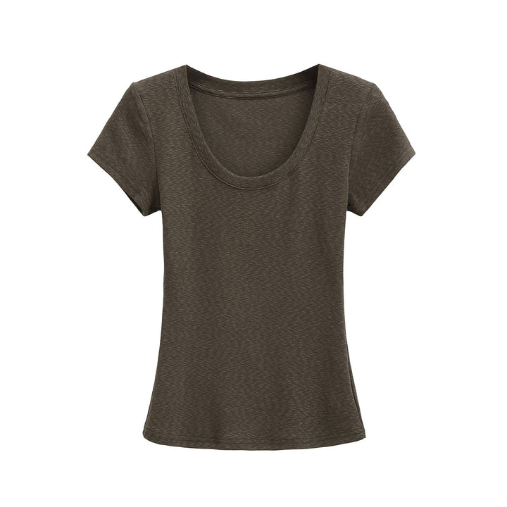 Damer Rundhals T-shirt i Andningsbart Material med Strukturerad Yta Mirla-Eva Jonsson