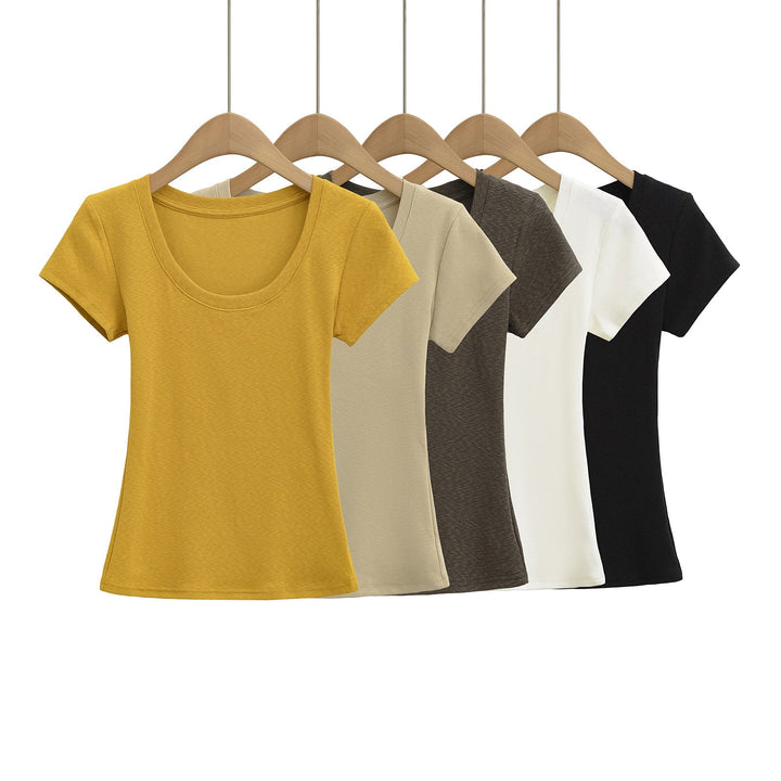 Damer Rundhals T-shirt i Andningsbart Material med Strukturerad Yta Mirla-Eva Jonsson