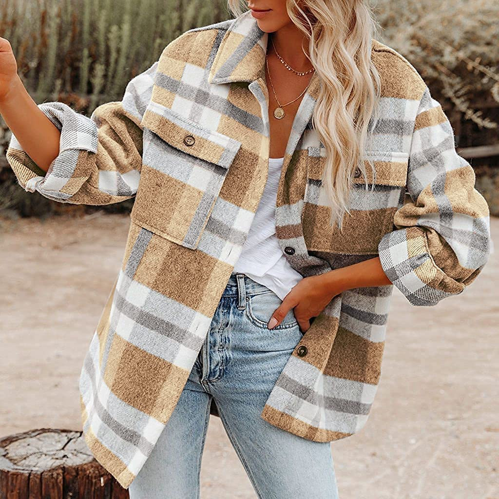 Damer Rutig Flanelljacka med Avslappnad Design och Påsydda Fickor Mirla-Eva Jonsson