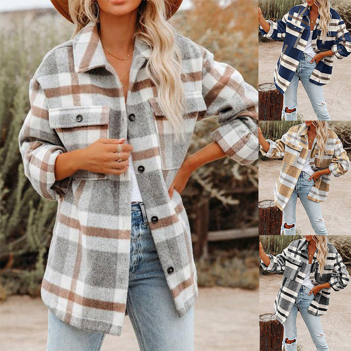 Damer Rutig Flanelljacka med Avslappnad Design och Påsydda Fickor Mirla-Eva Jonsson