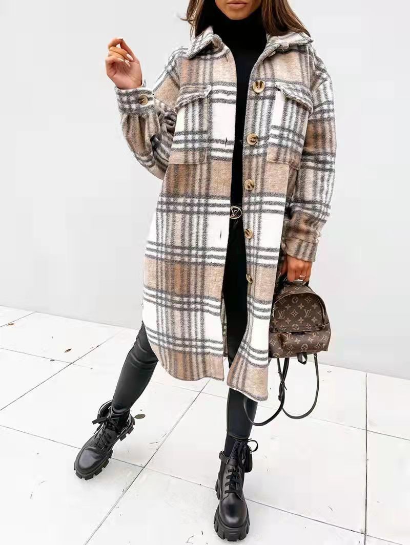 Damer Rutig Oversized-Skjorta Kappa med Praktiska Fickor Mirla-Eva Jonsson
