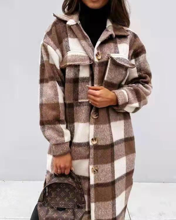 Damer Rutig Oversized-Skjorta Kappa med Praktiska Fickor Mirla-Eva Jonsson