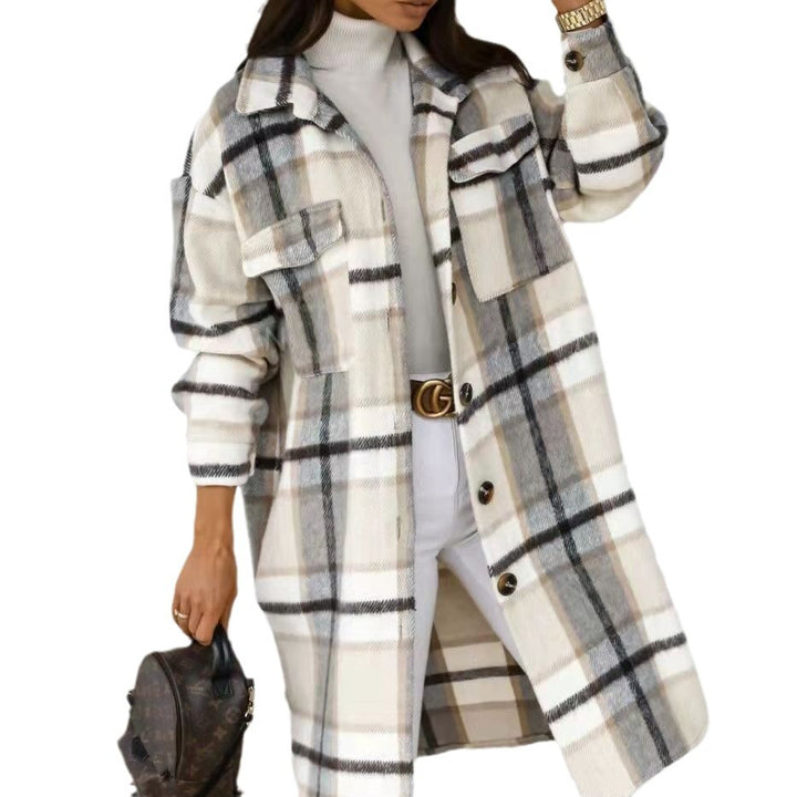 Damer Rutig Oversized-Skjorta Kappa med Praktiska Fickor Mirla-Eva Jonsson