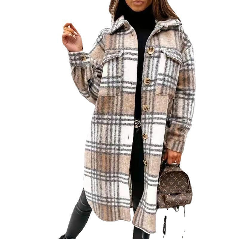 Damer Rutig Oversized-Skjorta Kappa med Praktiska Fickor Mirla-Eva Jonsson