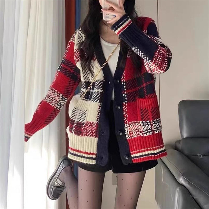 Damer Rutig Stickad Cardigan Mirla-Eva Jonsson