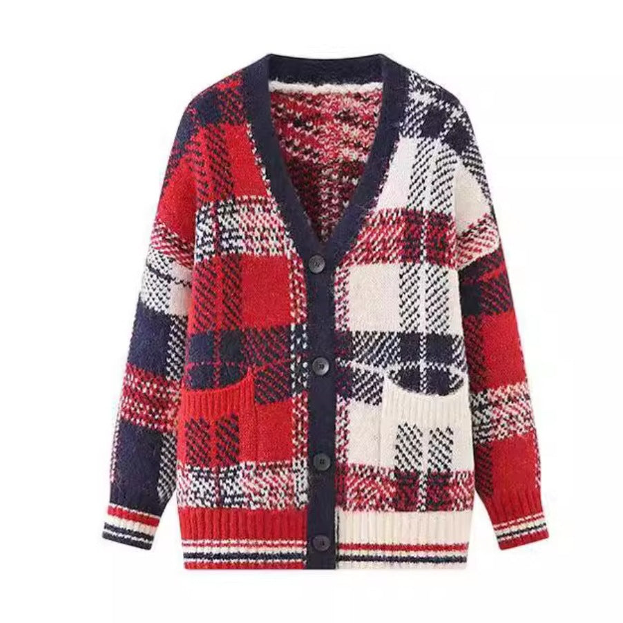 Damer Rutig Stickad Cardigan Mirla-Eva Jonsson