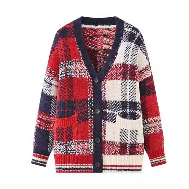 Damer Rutig Stickad Cardigan Mirla-Eva Jonsson
