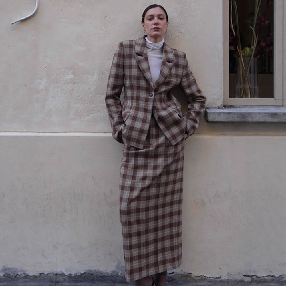 Damer Rutiga Blazer- och Minikjol-kombination Mirla-Eva Jonsson
