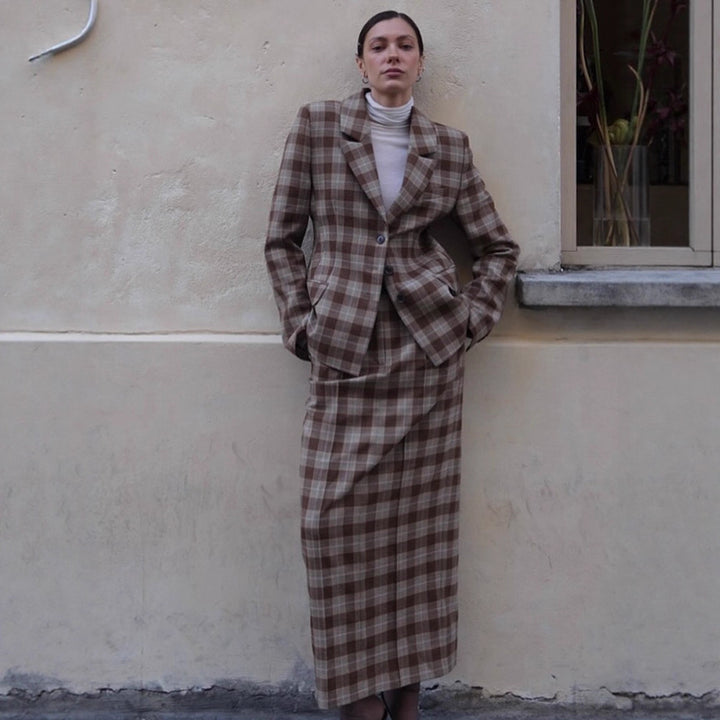 Damer Rutiga Blazer- och Minikjol-kombination Mirla-Eva Jonsson