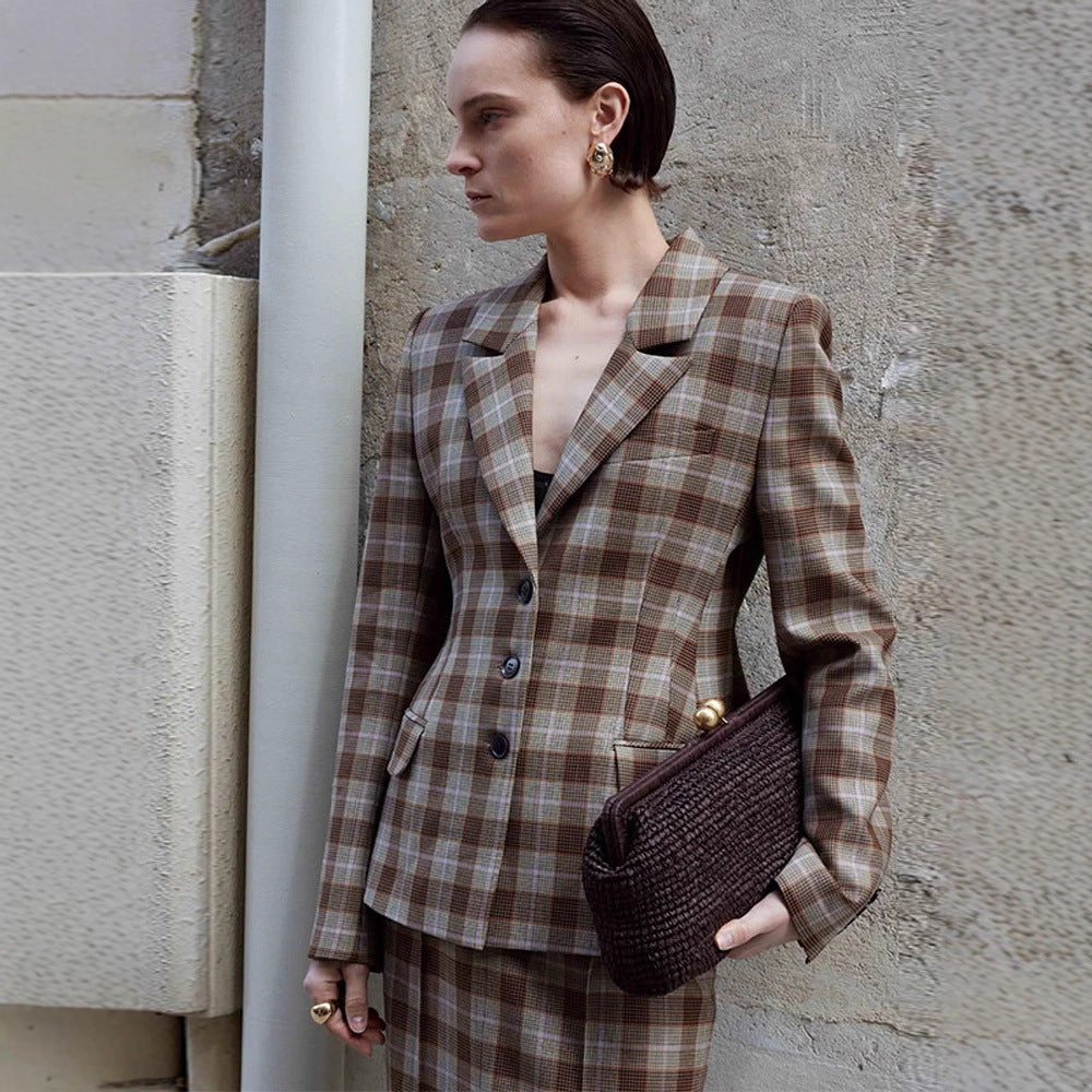 Damer Rutiga Blazer- och Minikjol-kombination Mirla-Eva Jonsson
