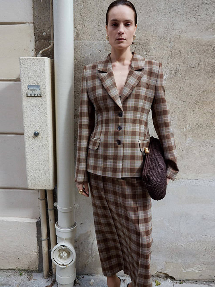 Damer Rutiga Blazer- och Minikjol-kombination Mirla-Eva Jonsson
