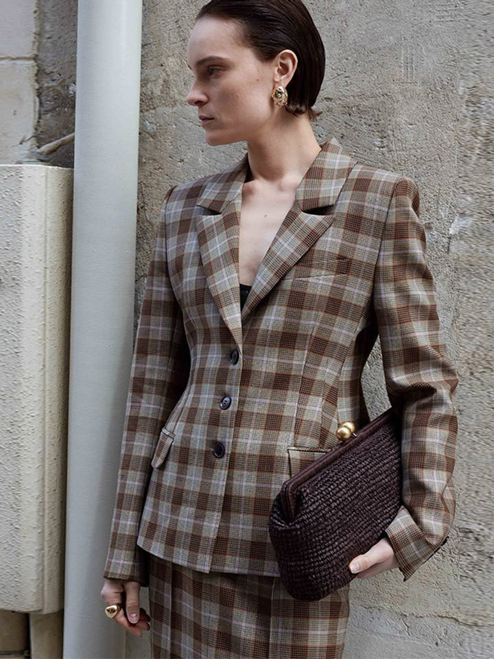 Damer Rutiga Blazer- och Minikjol-kombination Mirla-Eva Jonsson
