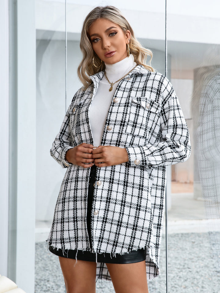 Damer Rutiga Overshirtjacka med avslappnad passform och fransar Eva Jonsson-Eva Jonsson