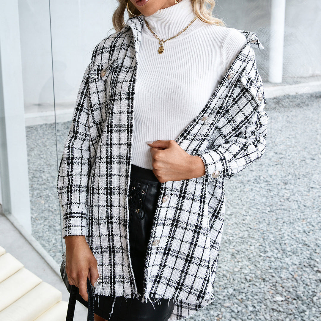 Damer Rutiga Overshirtjacka med avslappnad passform och fransar Eva Jonsson-Eva Jonsson