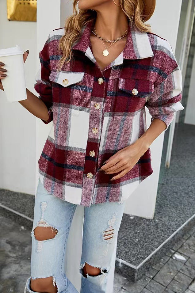 Damer Rutigt Flanelljacka med Knappslå och Fickor Mirla-Eva Jonsson