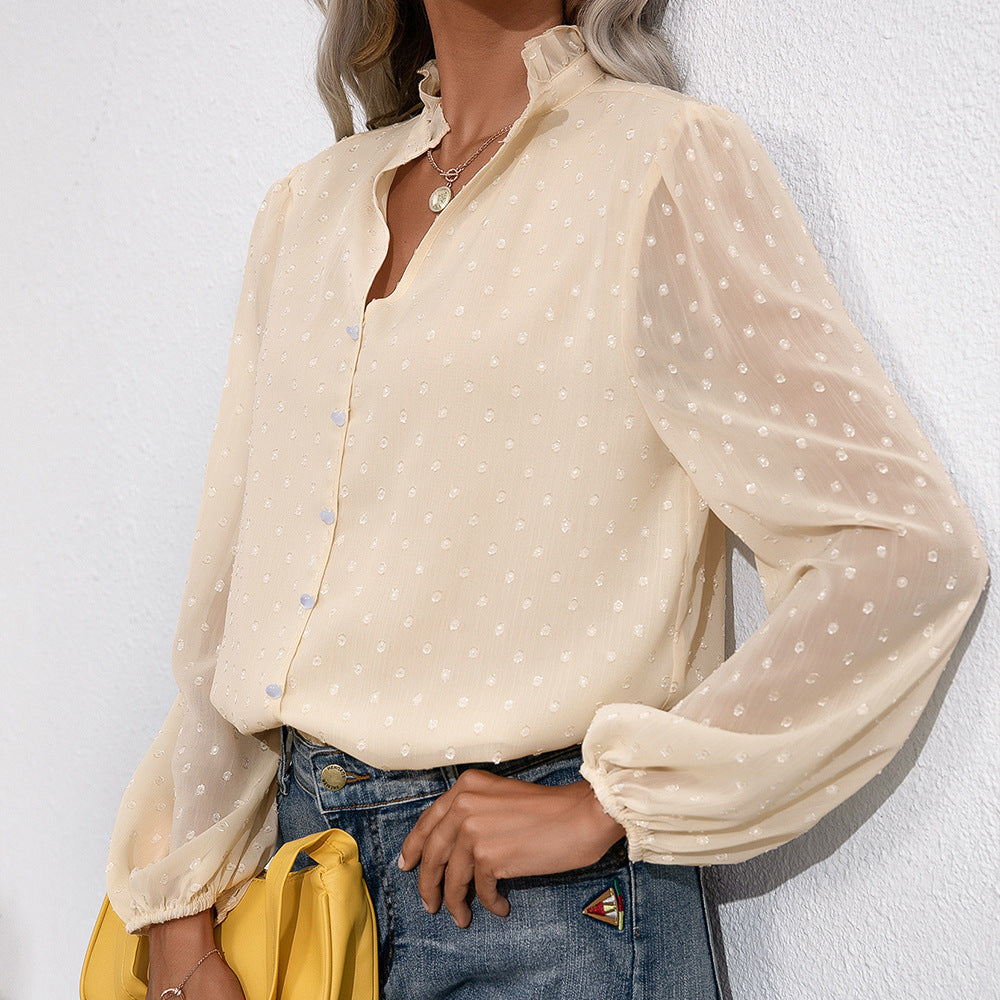Damer Ryschblus med transparenta ärmar och fint prickmönster Eva Jonsson-Eva Jonsson