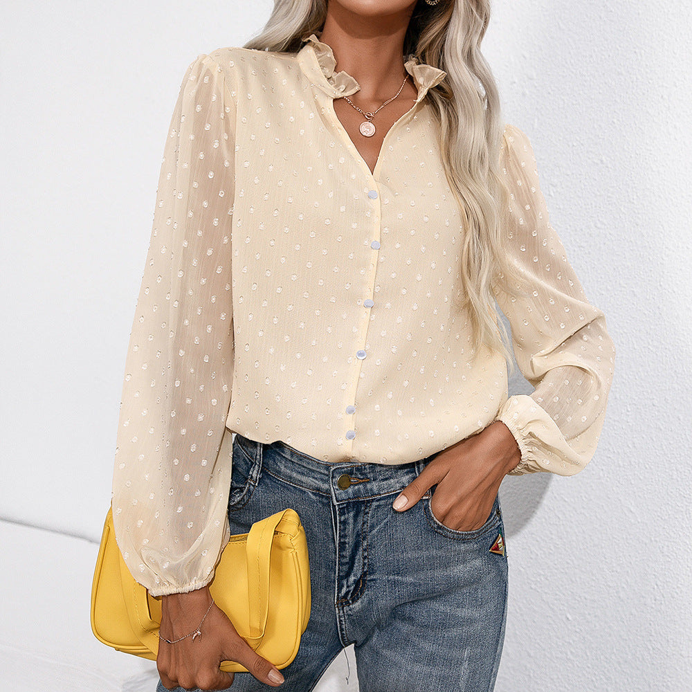 Damer Ryschblus med transparenta ärmar och fint prickmönster Eva Jonsson-Eva Jonsson