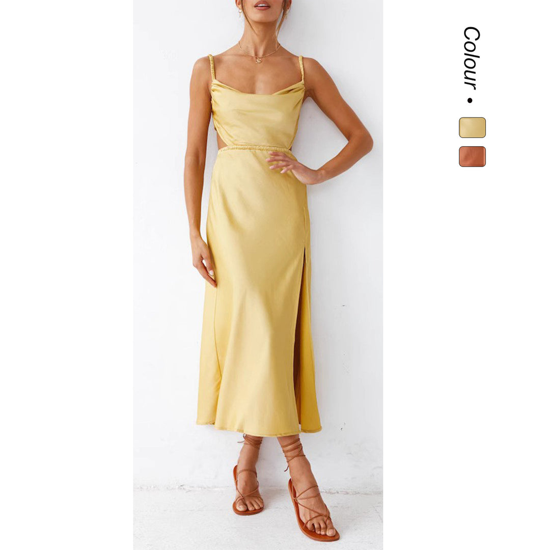 Damer Satin Maxi Klänning med Elegant Omslag Design och Fina Volanger-Eva Jonsson