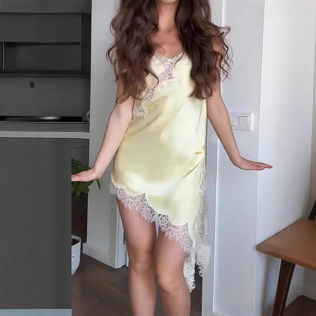 Damer Satin Negligé med fin spetsdekoration Eva Jonsson-Eva Jonsson