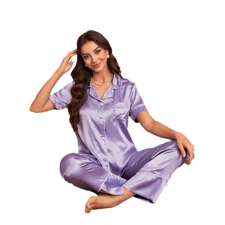 Damer Satin Pyjamaset med Elegant Krage och Knäppning Mirla-Eva Jonsson