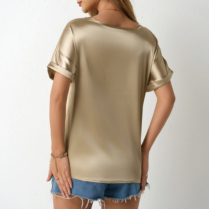 Damer Satin T-shirt med lös passform och bröstficka Mirla-Eva Jonsson