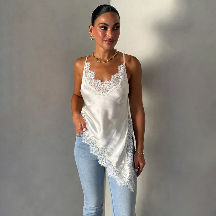 Damer Satin Top med spetsdekorationer Mirla-Eva Jonsson