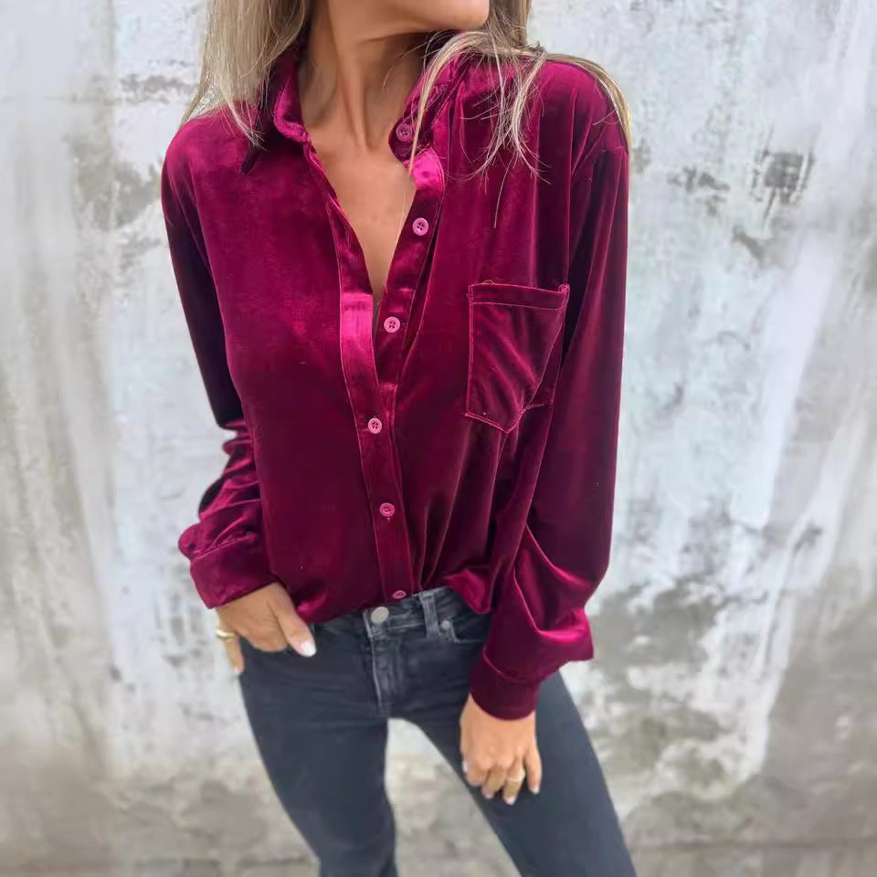 Damer Satinblus med Elegant Glans och Högkvalitativ Knappslå Mirla-Eva Jonsson