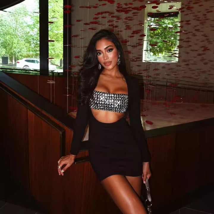 Damer Sexig Cut-Out Klänning med glittrande Bustier Mirla-Eva Jonsson