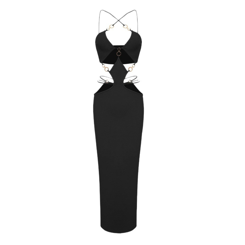 Damer Sexy Cut-Out-klänning med raffinerade dekorationer och hög slits Mirla-Eva Jonsson