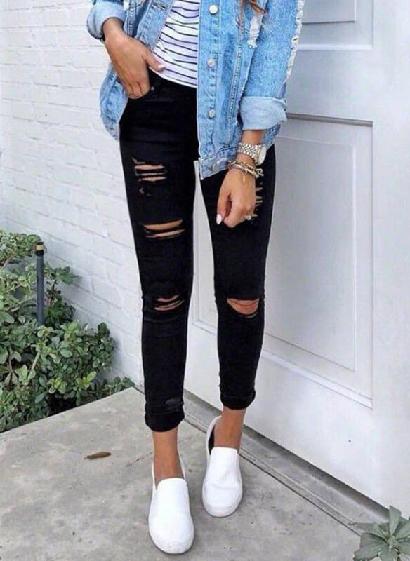 Damer Skinny Jeans med trendiga hål Mirla-Eva Jonsson