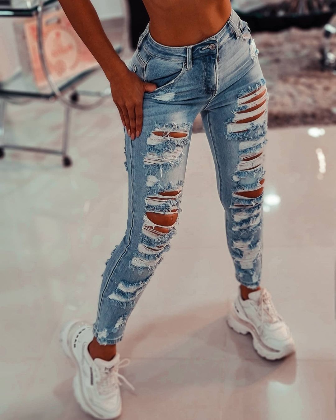 Damer Skinny-jeans i distressed look Mirla-Eva Jonsson