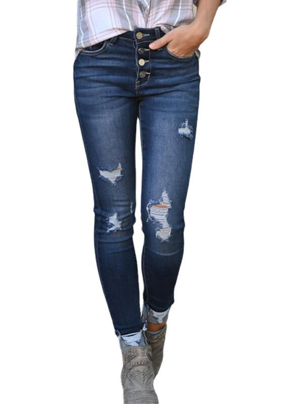 Damer Skinny-jeans med hög midja och distressed detaljer Eva Jonsson-Eva Jonsson