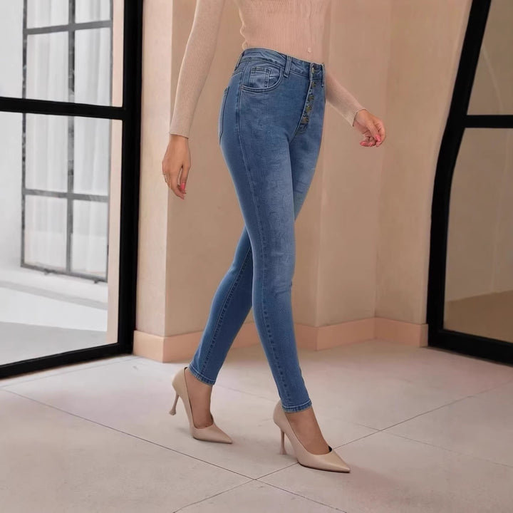 Damer Slim-Fit Jeans med elegant knappslå och hög midja Mirla-Eva Jonsson