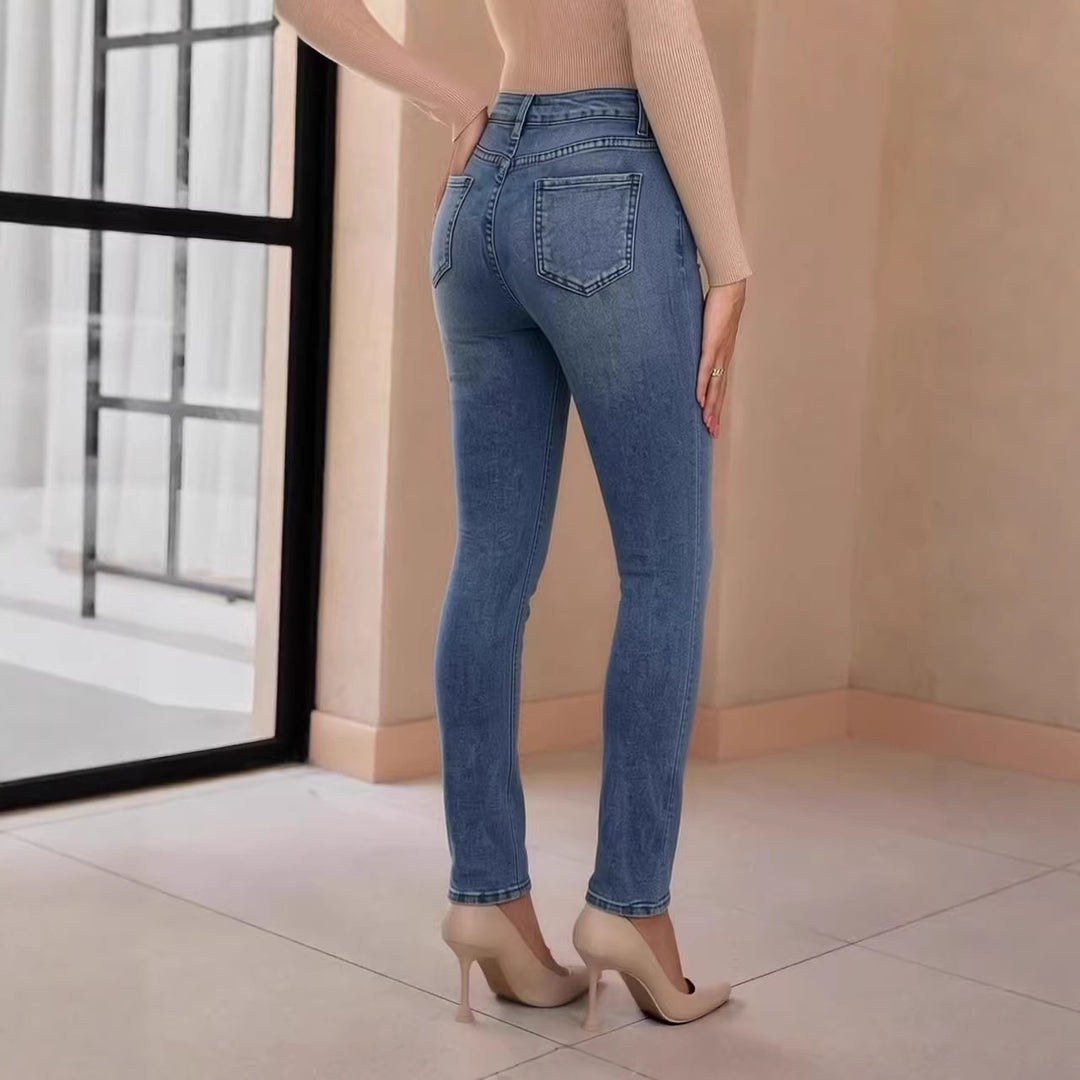 Damer Slim-Fit Jeans med elegant knappslå och hög midja Mirla-Eva Jonsson