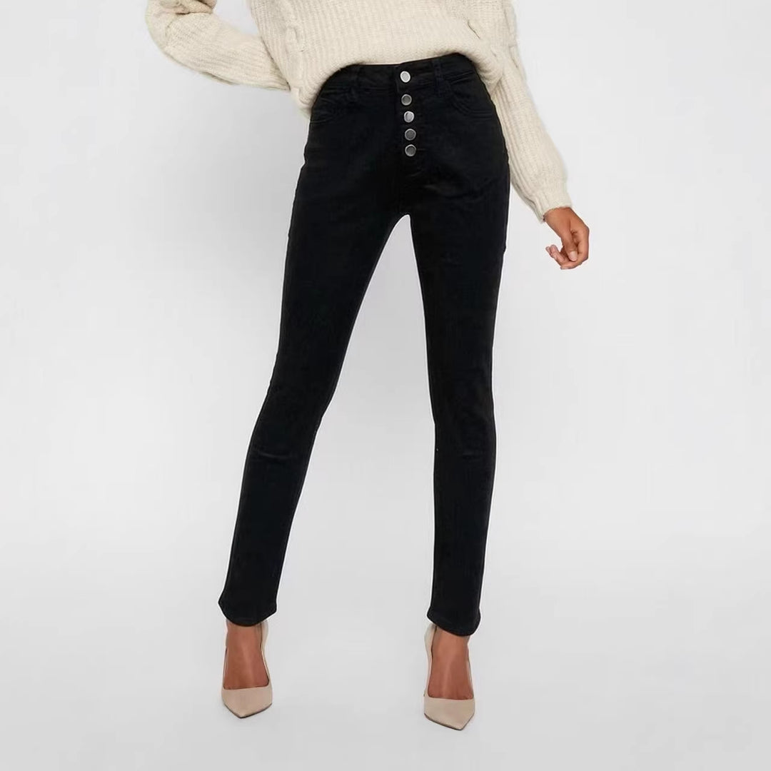 Damer Slim-Fit Jeans med elegant knappslå och hög midja Mirla-Eva Jonsson