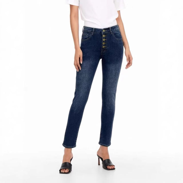Damer Slim-Fit Jeans med elegant knappslå och hög midja Mirla-Eva Jonsson