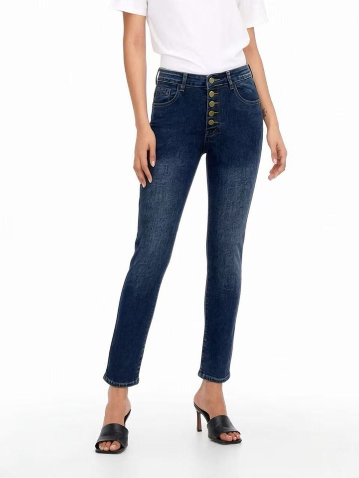 Damer Slim-Fit Jeans med elegant knappslå och hög midja Mirla-Eva Jonsson