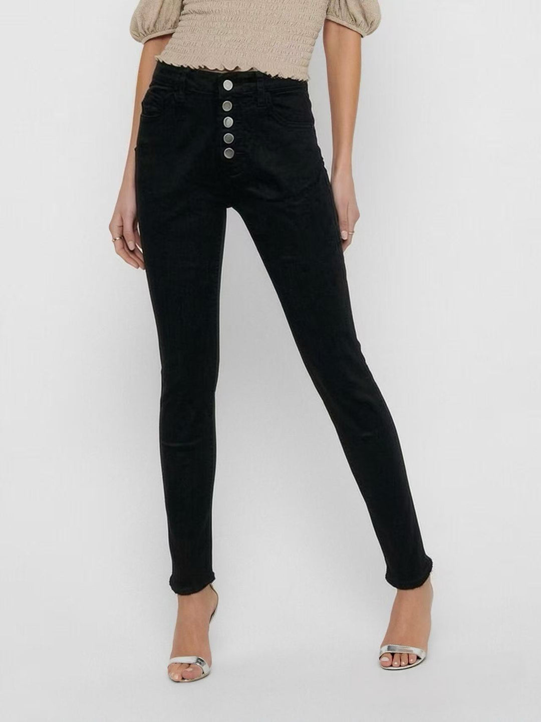Damer Slim-Fit Jeans med elegant knappslå och hög midja Mirla-Eva Jonsson