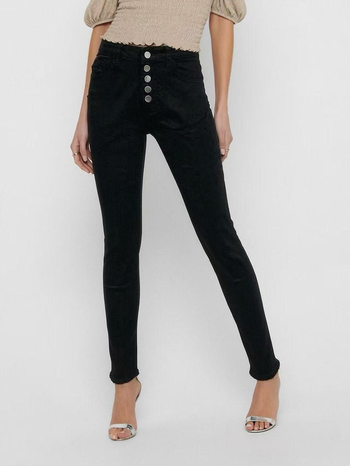 Damer Slim-Fit Jeans med elegant knappslå och hög midja Mirla-Eva Jonsson