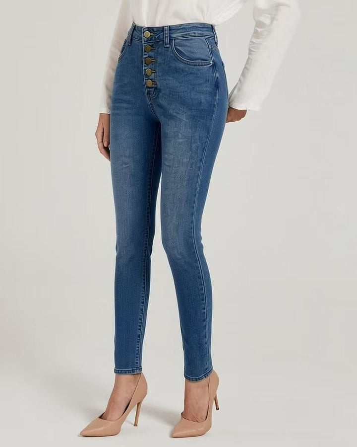 Damer Slim-Fit Jeans med elegant knappslå och hög midja Mirla-Eva Jonsson