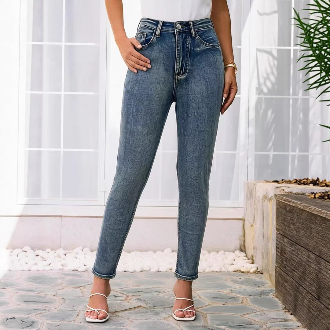 Damer Slim-Fit Jeans med modern Used-effekt och hög midja Mirla-Eva Jonsson